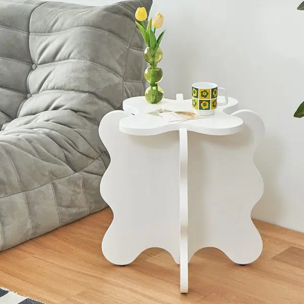 Contemporary Creative Wave Petal Wooden Fiberboard End Table For Living Room - Image 9