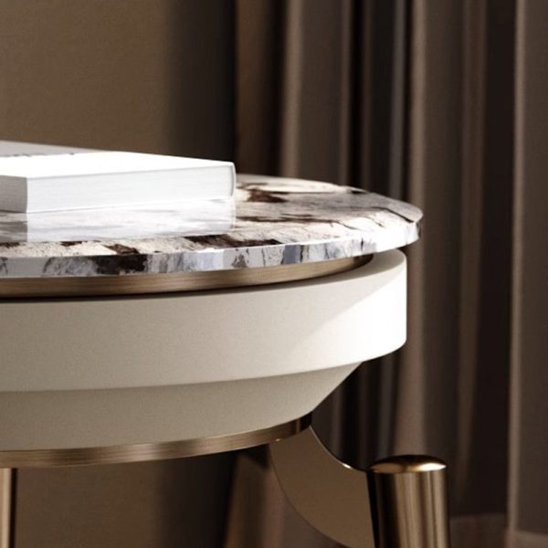 Contemporary Luxury Round Marble Stainless Steel End Table 1-Tier For Living Room - Image 7