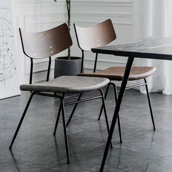 Contemporary Industrial Curved Square PU Leather Iron Dining Chair Backrest Armless For Dining Room - Image 2