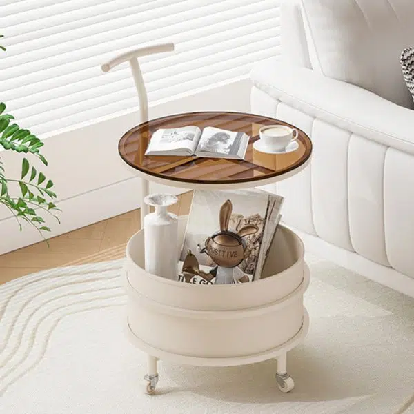 Contemporary Luxury Round Stainless Steel Glass End Table 2-Tier For Living Room - Image 3