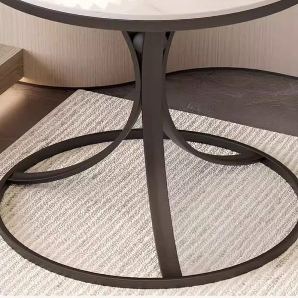 Contemporary Creative Round Rock Slab Iron End Table 1-Tier For Living Room - Image 9