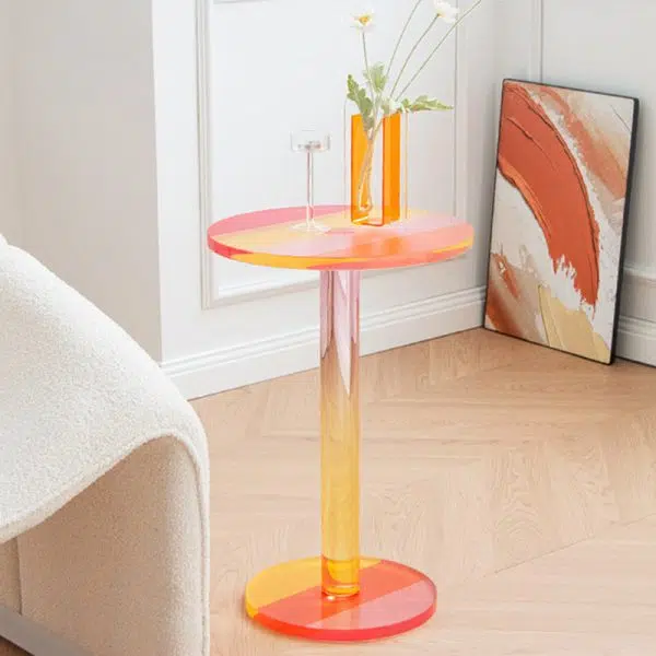Contemporary Creative Round Column Marble Acrylic End Table 1-Tier For Living Room - Image 11
