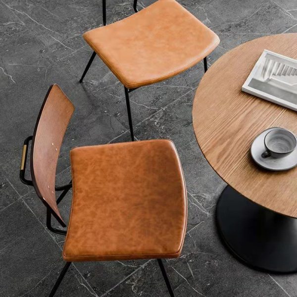 Contemporary Industrial Curved Square PU Leather Iron Dining Chair Backrest Armless For Dining Room - Image 9