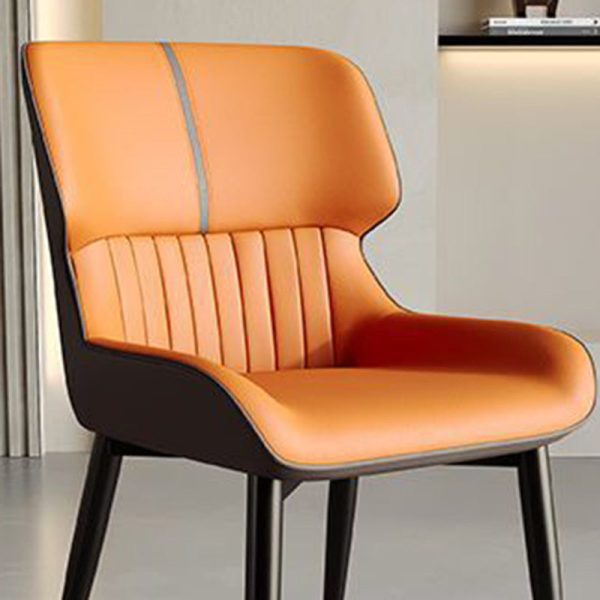 Contemporary Scandinavian Leather Carbon Steel Sponge Square Vein Lines Dining Chair Backrest For Dining Room - Image 13