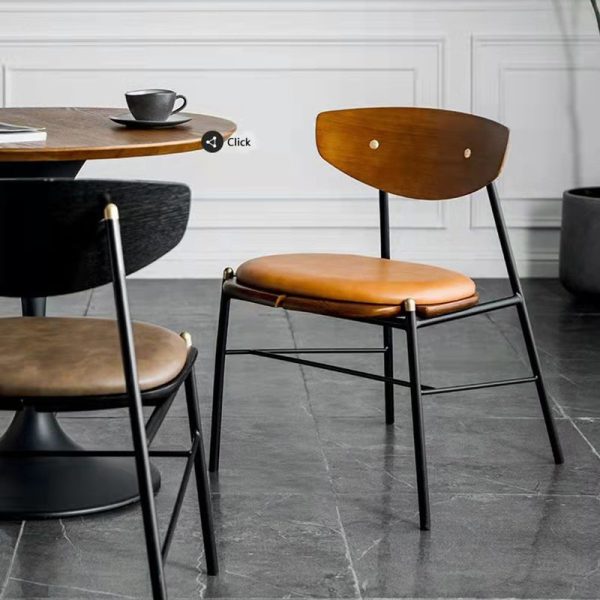 Contemporary Industrial Curved Square PU Leather Iron Dining Chair Backrest Armless For Dining Room - Image 11