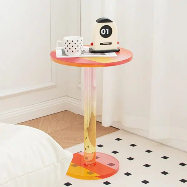Contemporary Creative Round Column Marble Acrylic End Table 1-Tier For Living Room - Image 3