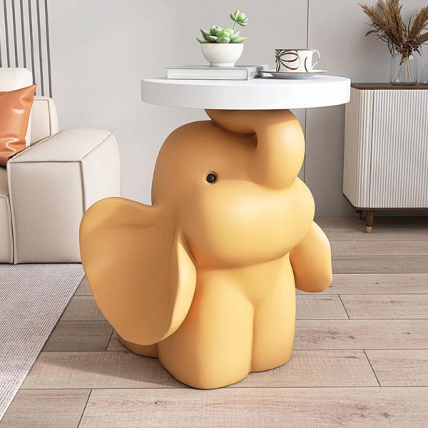 Modern Art Deco Round Rabbit Elephant Bear Fiberglass Resin End Table 1-Tray For Living Room - Image 2