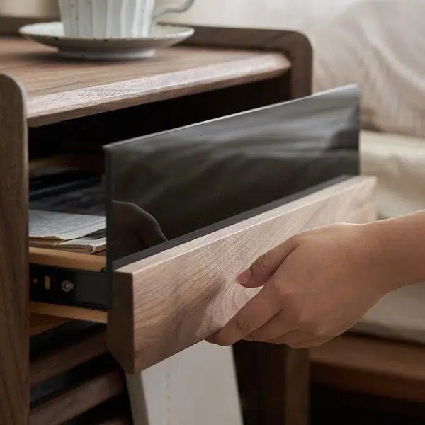 Contemporary Nordic Rectangular Wood Nightstand 2-Drawer For Bedroom - Image 8