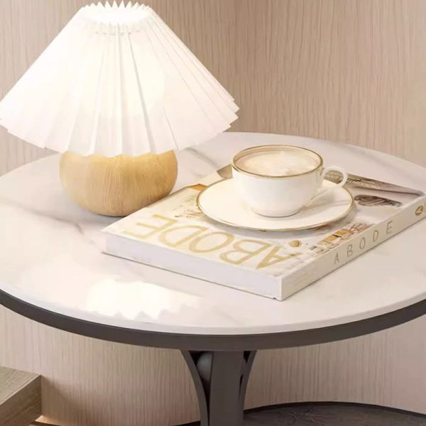 Contemporary Creative Round Rock Slab Iron End Table 1-Tier For Living Room - Image 13