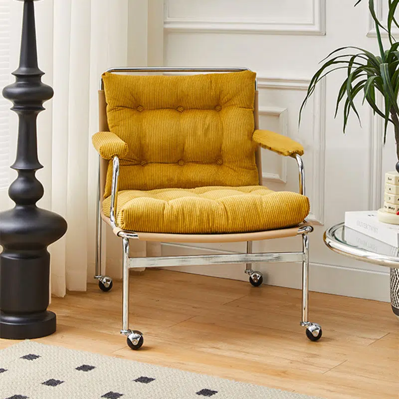 015-ad35c5cd-8828-49c4-8062-63382985d230.jpg Contemporary Nordic Rectangular Checkered Upholstered Corduroy Leather Stainless Steel Accent Chair For Living Room - Image 1