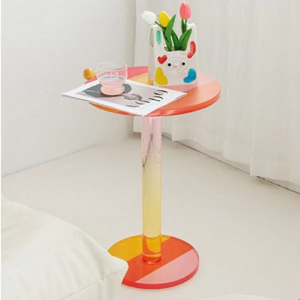 Contemporary Creative Round Column Marble Acrylic End Table 1-Tier For Living Room - Image 14