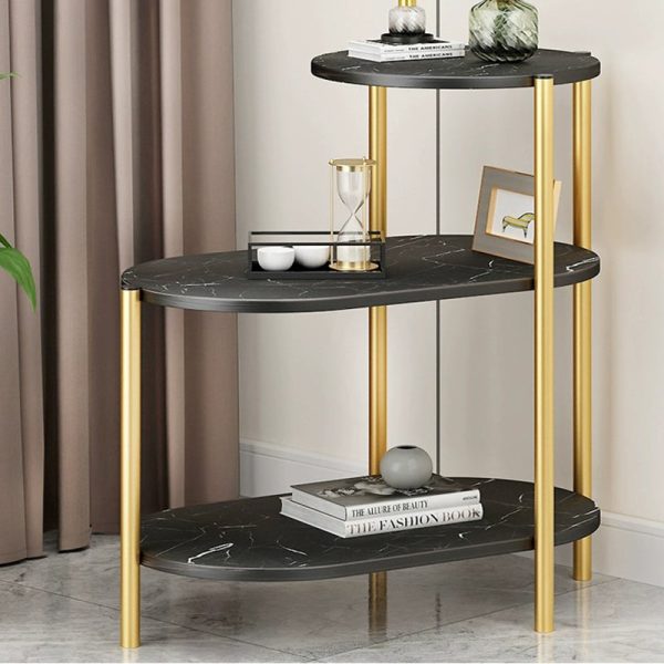 Contemporary Luxury Oval Iron Wood End Table 3-Tier For Living Room - Image 3