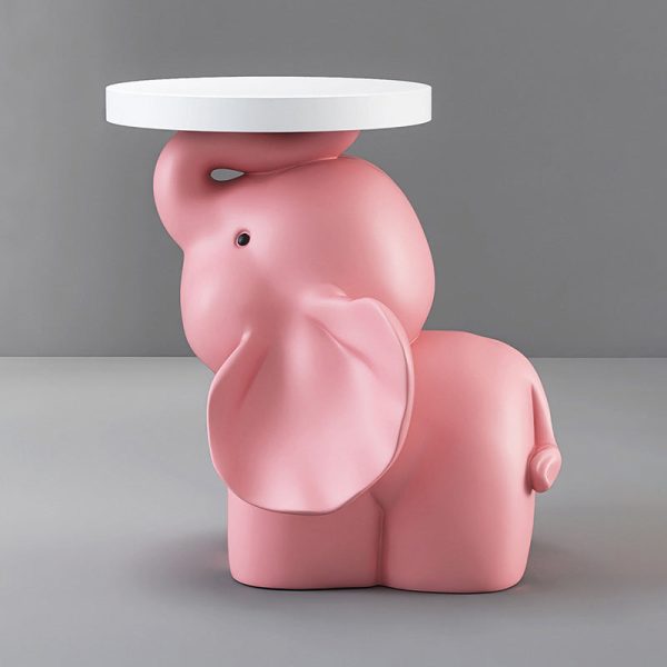Modern Art Deco Round Rabbit Elephant Bear Fiberglass Resin End Table 1-Tray For Living Room - Image 16