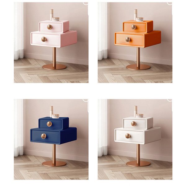 Contemporary Creative Orb Square Rotatable Stackable Wood Steel Nightstand 2-Drawer For Bedroom - Image 27