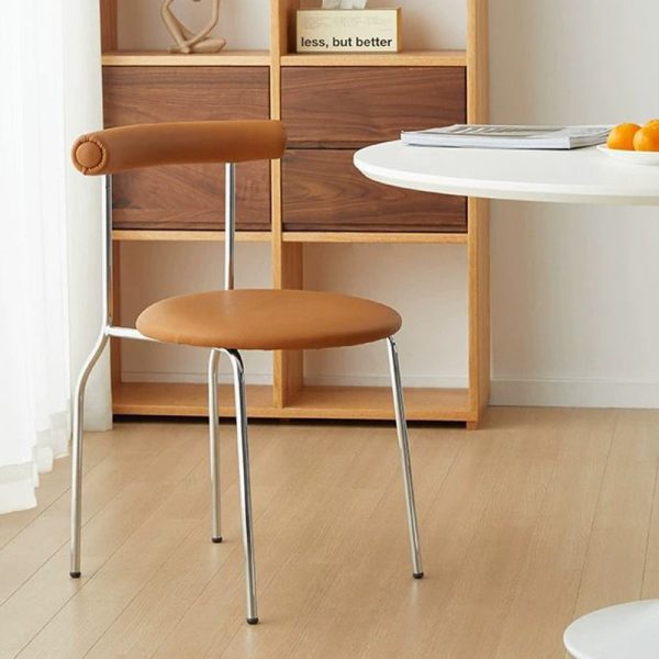 Contemporary Scandinavian Leather Metal Sponge Round Arc Dining Chair Backrest For Dining Room - Image 18