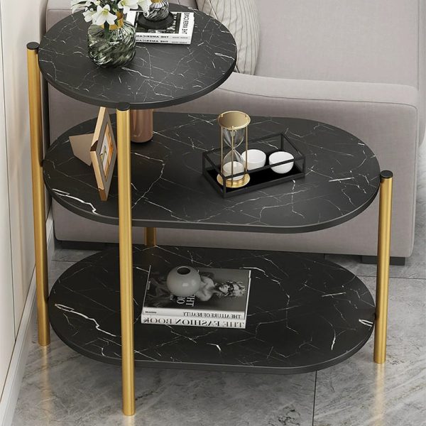 Contemporary Luxury Oval Iron Wood End Table 3-Tier For Living Room - Image 5
