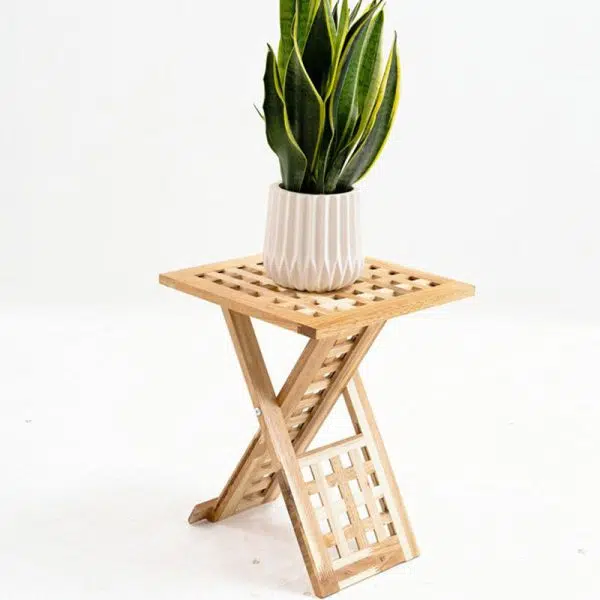 Traditional Rustic Square Wood Chair Backless Armless For Living Room - Image 20