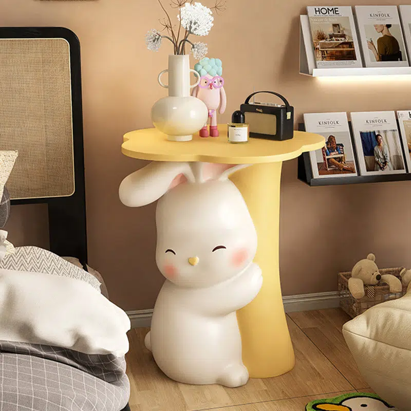 02-02600a55-760f-4503-9fb5-89f80cebef37.jpg Contemporary Creative Kids Flower Rabbit Resin Wood End Table 1-Tray For Bedroom - Image 1