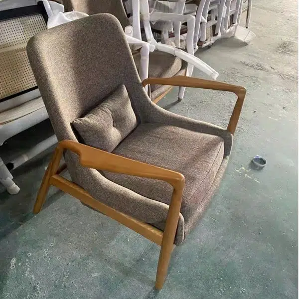 Contemporary Nordic Square Upholstered Fabric Wood Accent Chair Backrest Armrest For Living Room - Image 6