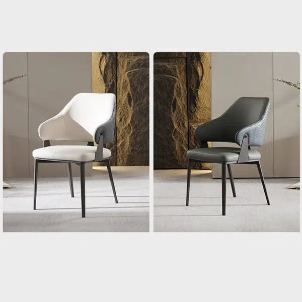 Contemporary Scandinavian Leather Carbon Steel Sponge Square Lozenge Dining Chair Backrest Armrest For Dining Room - Image 18