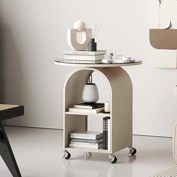 Contemporary Creative Arched Frame Top Tempered Glass Base Iron End Table 2-Cabinets For Living Room - Image 3