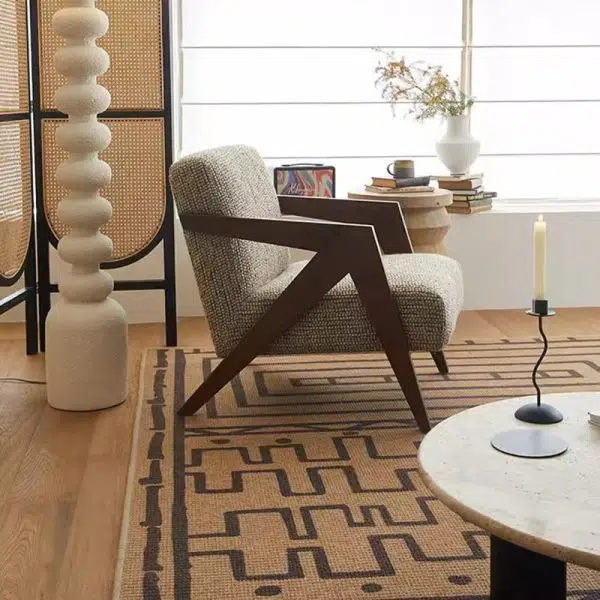 Contemporary Nordic Square Upholstered Cotton Linen Fabric Solid Wood Accent Chair Backrest Armrest For Living Room - Image 12