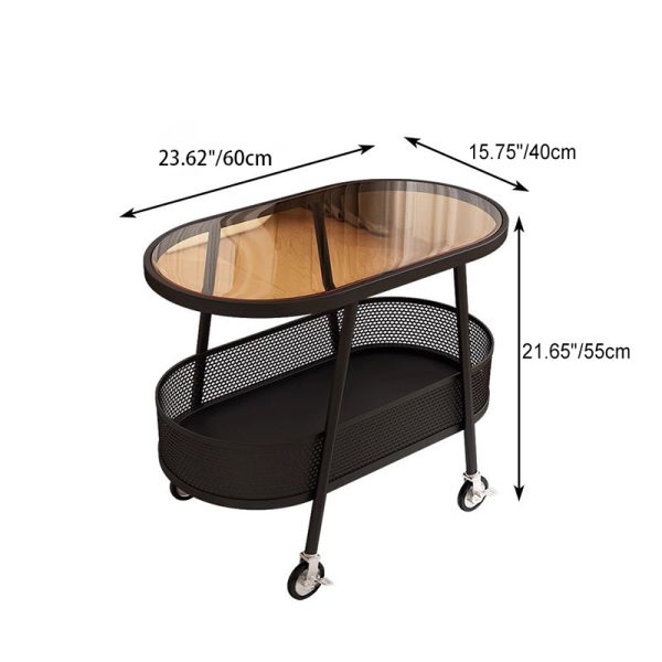 Modern Simplicity Elliptical Glass Iron End Table 2-Tier For Living Room - Image 7