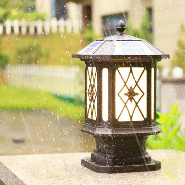 Solar European Hexagon Cage Column LED Outdoor Patio Post Head Landscape Light - Image 5