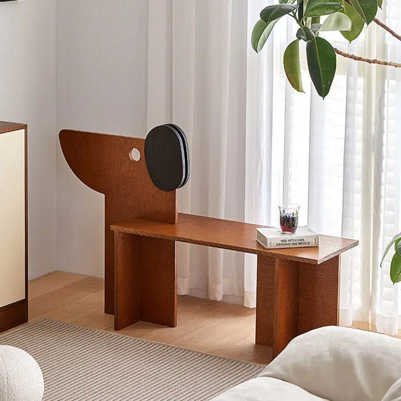 02-151b63e5-f025-4af5-a4a8-578b01a4340f.jpg Contemporary Creative Dog Rectangular Wood Chair Backless Armless For Bedroom - Image 2