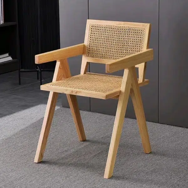 Contemporary Scandinavian Rectangular Wood Rattan Chair Backrest Armrest For Living Room - Image 18