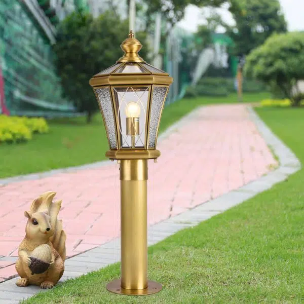European Outdoor Glass Copper Lantern 1-Light Lawn Landscape Light - Image 15