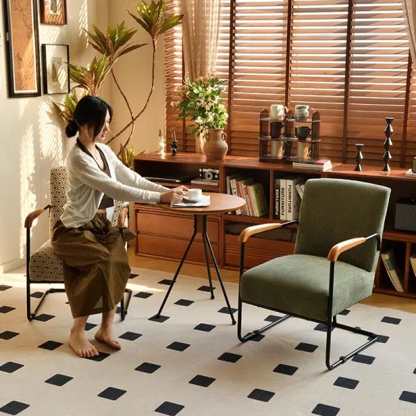 Contemporary Nordic Rectangular Iron Fabric Chair Backrest Armrest For Living Room - Image 18