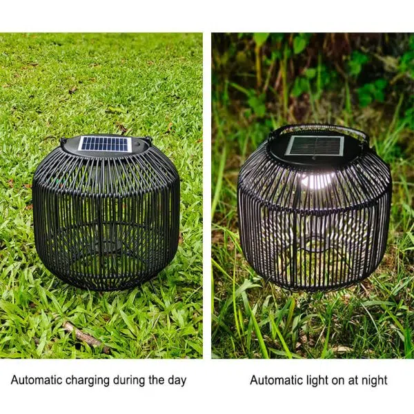 Modern Rattan Weaving Iron Portable Outdoor Waterproof Solar LED Lawn Landscape Light - Image 16