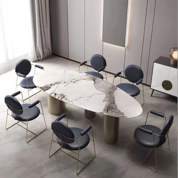 Contemporary Scandinavian Round Cushion Microfiber Leather Stainless Steel Dining Chair Backrest Armrest For Dining Room - Image 2