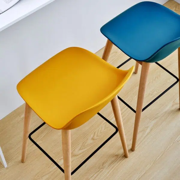 Contemporary Nordic Square Wood Metal PP Bar Stool Backrest Footrest For Dining Room - Image 9