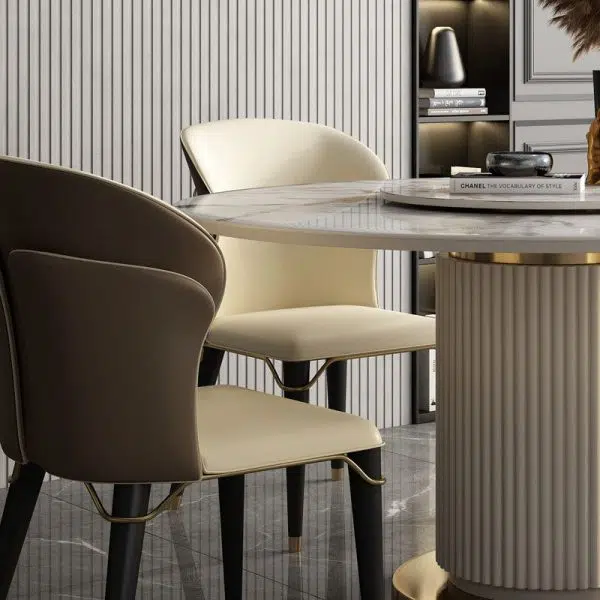 Contemporary Luxury Leather Wood Legs Stainless Steel Decor Dining Chair Backrest For Dining Room - Image 8