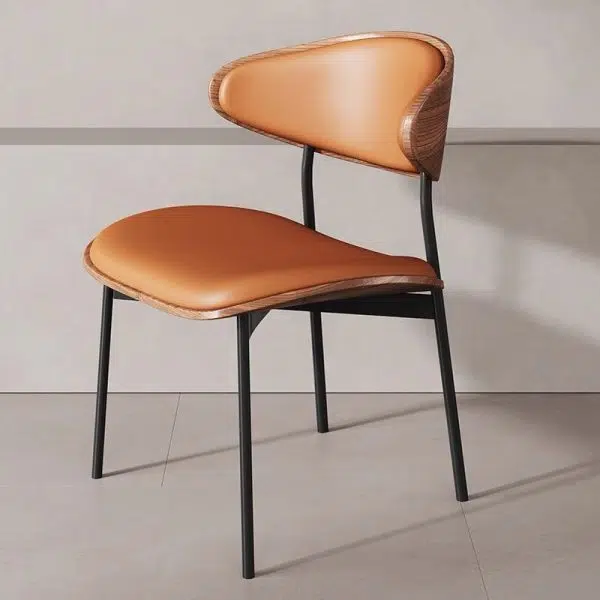 Contemporary Retro PU Wood Metal Sponge Square Curved Dining Chair Backrest For Dining Room - Image 13