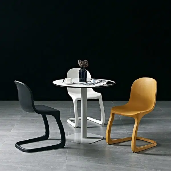 Contemporary Scandinavian Bow Frame Plastic Billet Steel Dining Chair Backrest For Dining Room - Image 11