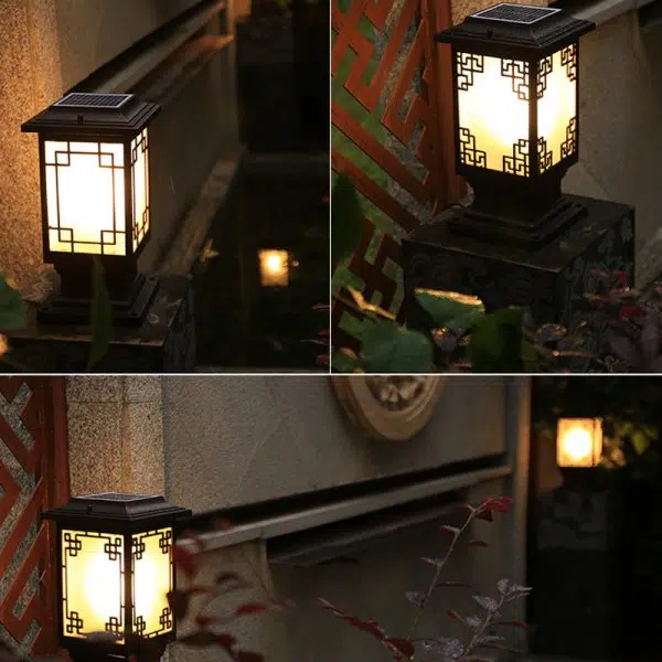 Solar Chinese Window Square Post Head 1-Light Waterproof Garden Landscape Light - Image 14