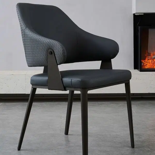 Contemporary Scandinavian Leather Carbon Steel Sponge Square Lozenge Dining Chair Backrest Armrest For Dining Room - Image 4