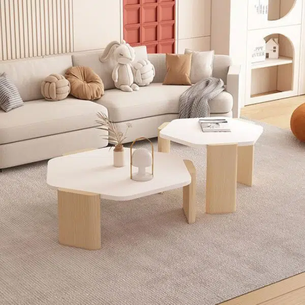 Contemporary Creative Hexagonal Plank Oak End Table 1-Tier For Living Room - Image 13