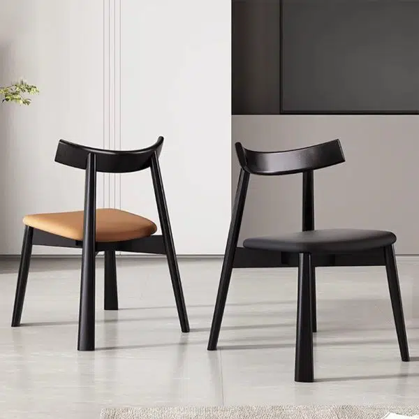 Contemporary Nordic Square Upholstered Curved Leather Wood Dining Chair Backrest For Dining Room - Image 2