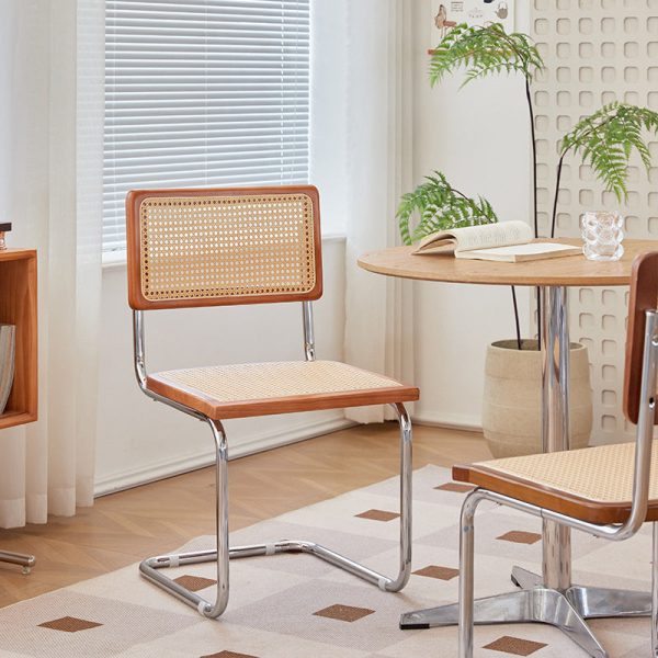 Contemporary Scandinavian Curved Back Solid Rattan Iron Dining Chair Backrest For Dining Room - Image 15