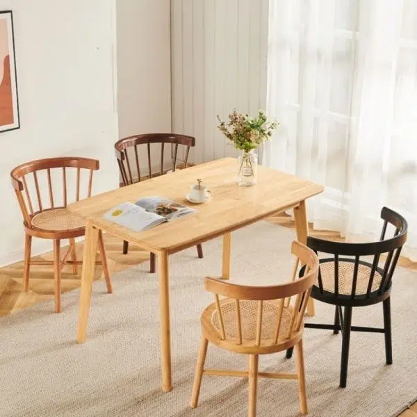 Contemporary Nordic Round Rubberwood Rattan Dining Chair Backrest For Dining Room - Image 2