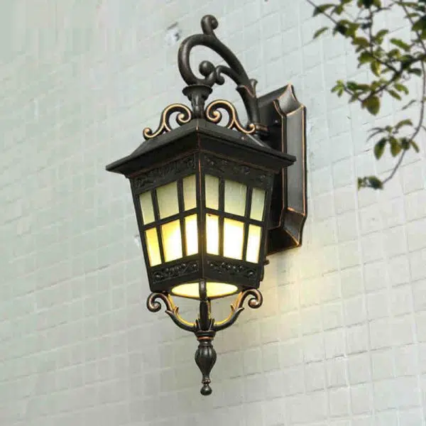 European Outdoor Square Lantern Carved 1-Light Waterproof Wall Sconce Lamp - Image 3