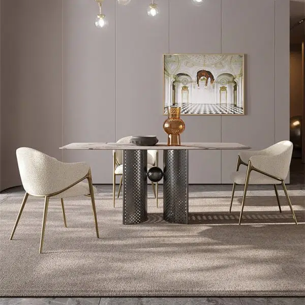 Contemporary Luxury Round Lambswool Stainless Steel Legs Dining Chair Backrest Armrest For Dining Room - Image 12