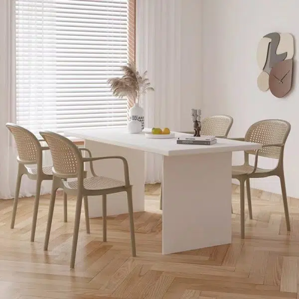 Contemporary Nordic Square Rattan Plastic Dining Chair Backrest Armrest For Dining Room - Image 10