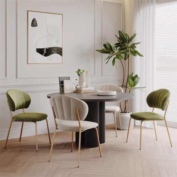 Contemporary Nordic Round Cotton Linen Upholstered Dining Chair Backrest For Dining Room - Image 2