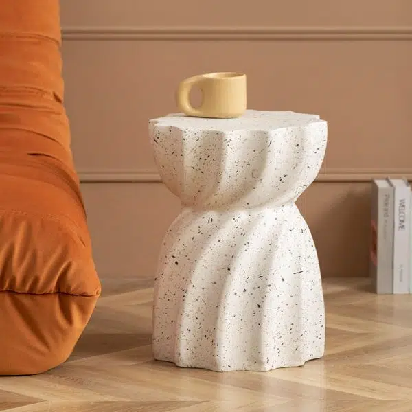 Contemporary Nordic Cylindrical Lace Hourglass Magnesium Oxide End Table For Living Room - Image 10