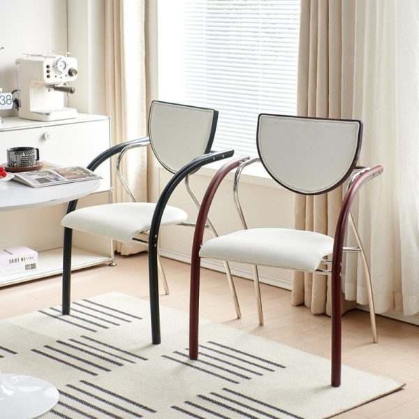 Contemporary Nordic Microfiber Leather Wood Stainless Steel Sponge Semicircular Curved Dining Chair Backrest Armrest For Dining Room - Image 15
